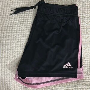 Adidas Black and Pink Athletic Shorts with Elastic Waistband